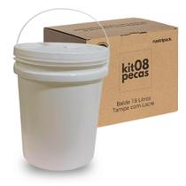 Balde para Alimentos 18l com Tampa Lacre de Vedação e Alça Plástica - Kit 08 Peças Balde para Alimentos 18l com Tampa Lacre de Vedação e Alça Plástica - Kit 08 Peças