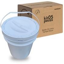 Balde Para Pesca 20L Tampa De Rosquear - Kit 5 Pçs