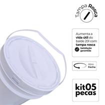 Balde Para Rede Hoteleria 20L E Tampa Rosca - Kit 5 Pçs
