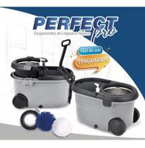 Balde Perfect Mop Move Inox 3 Refis Recipiente Sabão E Rodas +02 Refil Extra Limpeza Geral
