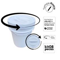 Balde Plástico 20 L Tampa De Rosquear Para Slime - Kit 8 Pçs