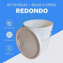 Balde Plástico 5 Litros com Alça e Tampa Lacre - Kit com 03 Peças Balde Plástico 5 Litros com Alça e Tampa Lacre - Kit com 03 Peças