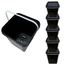 Balde Quadrado 18L Preto com Tampa Lacre e Alça - Kit 05 Peças