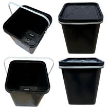 Balde Quadrado de Plástico 18 Litros com Tampa de Segurança e Alça - Kit com 2 Peças