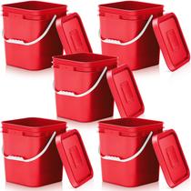 Balde quadrado de qualidade alimentar Mumufy de 3,5 galões com tampa, 5 unidades vermelhas