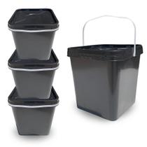 Balde Quadrado Multiuso 16 Litros - Kit 04 Peças