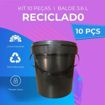 Balde Reciclado Preto de 3.6 Litros com Tampa Lacre - Kit com 10 Peças