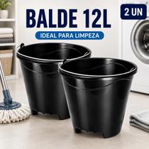 Balde Redondo 12L Alça Reforçada Pedreiro Prime Plas Preto Multiuso Limpeza Lavanderia Obras Casa