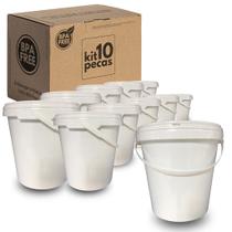 Balde Redondo de 3.6 Litros com Tampa Lacre de Segurança e Alça Plástica - Kit com 10 Peças