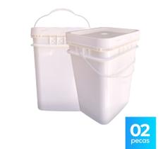 Balde Retangular de 20 Litros com Tampa Lacre de Segurança e Alça Plástica - Kit com 02 Peças