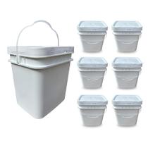 Balde Retangular para Alimentos 16L com Tampa Lacre Atóxica - Kit com 6 Peças