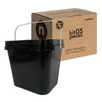 Balde Retangular Preto para Alimento com Tampa Lacre - 3,6 Litros - Kit com 04 Peças