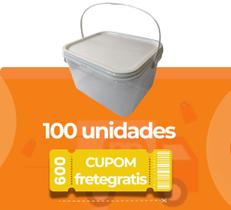 Balde Retangular Transparente 2.4 Litros com Tampa Lacre e Alça Plástica Atóxica BPA Free - Kit com 100 Peças