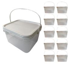 Balde Retangular Transparente de 2.4 Litros com Tampa Lacre e Alça Plástica - Kit com 10 Peças