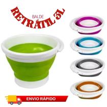 Balde Retrátil de Silicone Capacidade 3 Litros Portátil Dobrável com Alça Ergonômica Multiuso Flexível Fácil de Armazenar e Guardar Cores Sortidas