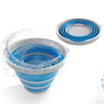 Balde Retrátil em Plástico/Silicone Cinza e Azul 10L - Dolce Home