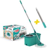 Balde Spin Mop 360 Pró Com Esfregão Cesto Inox Refil e Cabo Extensor Flash Limp