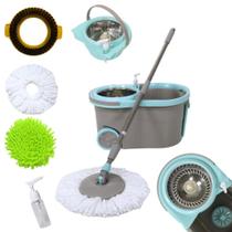 Balde Spin Mop Esfregão Cesto Inox 360º Completo 3 Refis Rodinhas Limpeza Balde Spin Mop Esfregão Cesto Inox 360º Completo 3 Refis Rodinhas Limpeza