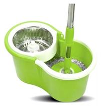 Balde Spin Mop Esfregão Giratório Cesto Inox + 1 Refil de microfibra Verde