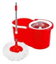 Balde Spin Mop Esfregão Giratório Cesto Inox + 1 Refil de microfibra Vermelho