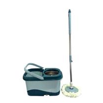 Balde Spin Mop Quadrado 15litros com Esfregão Giratório Cesto Inox + 1 Refil Azul