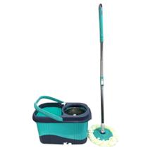 Balde Spin Mop Quadrado 15litros com Esfregão Giratório Cesto Inox + 1 Refil Verde