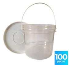 Balde Transparente 2.2 Litros com Tampa Branca Lacre e Alça Plástica Atóxica - Kit com 100 Peças