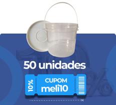 Balde Transparente 2.2 Litros com Tampa Branca Lacre e Alça Plástica Atóxica - Kit com 50 Peças