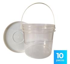 Balde Transparente 2.2 Litros com Tampa Branca Lacre e Alça Plástica - Kit com 10 Peças