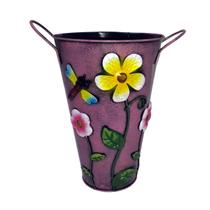 Balde Vaso Enfeite de Ferro Com Alça Jardim Quintal Decoração Flor Libelula Rosa - AB MIDIA