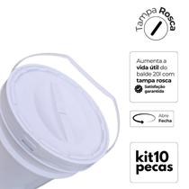 Balde Virgem De 20L Alça Plástica E Tampa Rosca - Kit 10 Pçs