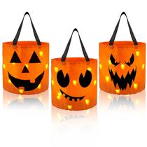 Baldes de abóbora Party Favor JOYIN 26x30 cm, luz LED, 3 unidades Baldes de abóbora Party Favor JOYIN 26x30 cm, luz LED, 3 unidades