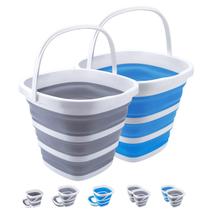 Baldes dobráveis Craftend 10L 2,6 galões, pacote com 2 unidades, cinza, azul