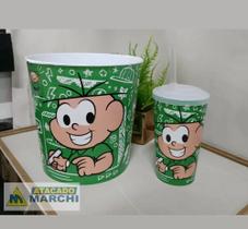 Baldinho de pipoca com copo turma da Mônica