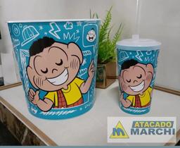 Baldinho de pipoca com copo turma da Mônica