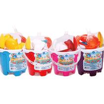 Baldinho de praia c alça peneira pazinha rastel 4 forminhas Baldinho de praia c alça peneira pazinha rastel 4 forminhas