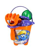 Baldinho De Praia Para Brincar Na Areia Dos Smurfs 7 Peças Laranja