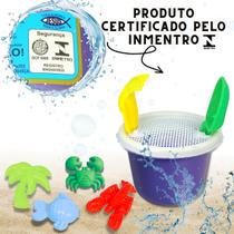 Baldinho de Praia Roxo Infantil Completo Brinquedo Com Moldes Forminhas Baldinho de Praia Roxo Infantil Completo Brinquedo Com Moldes Forminhas