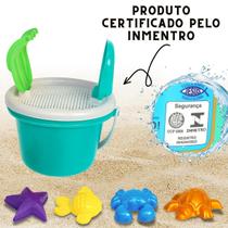 Baldinho de Praia Verde Infantil Completo Brinquedo Com Moldes Forminhas Baldinho de Praia Verde Infantil Completo Brinquedo Com Moldes Forminhas