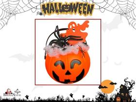 Baldinho Horripilante com 22 Peças de Halloween - Decoração em tons de Laranja e Preto.