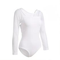 Balé feminino Leotard ZYXWVU com mangas de malha transparente, branco Balé feminino Leotard ZYXWVU com mangas de malha transparente, branco