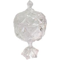 Baleiro Bomboniere Potiche Clear De Vidro Detalhado Geomêtrico