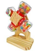 Baleiro de Madeira e Potes de Vidro Giratório Doces e Balas