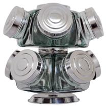 Baleiro de vidro giratório mini 10 potes tampas de alumínio - Boemia