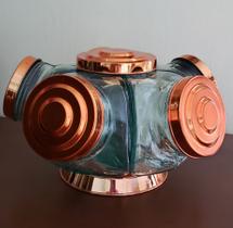 Baleiro Giratório de vidro Médio tampa na cor cobre - Raiar da Aurora