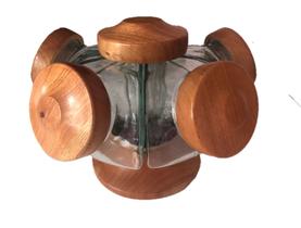 Baleiro Giratório Vidro Madeira Bala Doçes Bomboniere