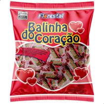 Balinha de Coração Sabor Morango Florestal Pacote 500g com 125 un Bala Dura