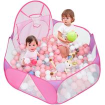 Ball Pit Eocolz Kids Large Pop Up com cesta de basquete 120 cm rosa