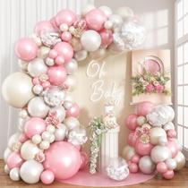 Balloon Arch Isndare branco pérola e rosa com balão transparente Balloon Arch Isndare branco pérola e rosa com balão transparente