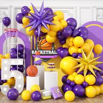 Balloon Arch Kit Sowide, tema de basquete roxo e amarelo Balloon Arch Kit Sowide, tema de basquete roxo e amarelo